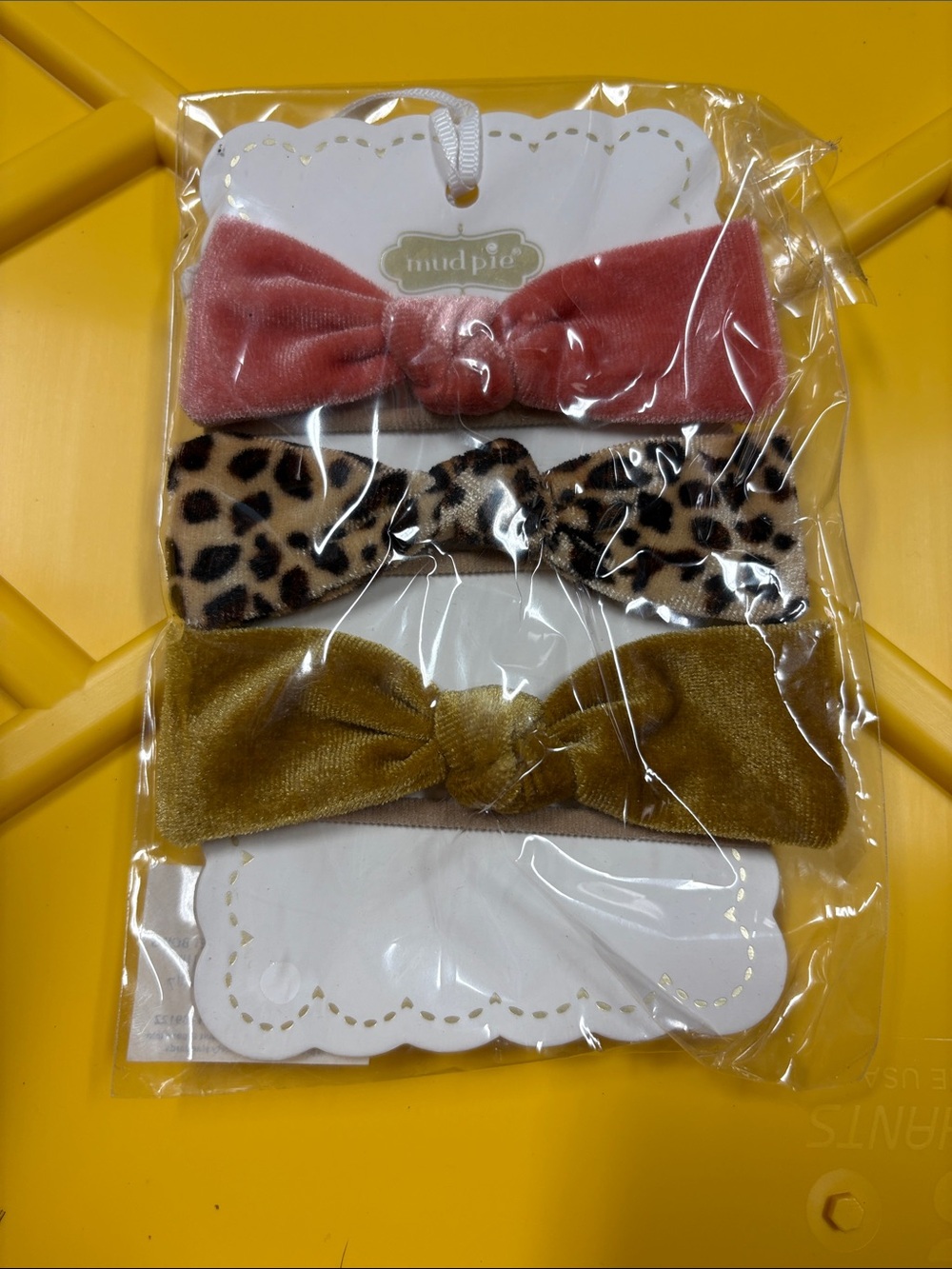 Mud Pie Kids Bow Headband Trio - Rose Pink, Leopard, Mustard Gold